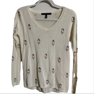 White House Black Market XS Knit Blouse V Neck Sequin Embellished Long Sleeve